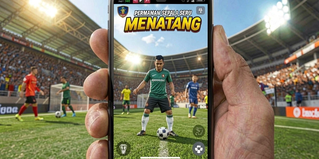 Screenshot gameplay 34R menampilkan aksi sepak bola yang mendebarkan.