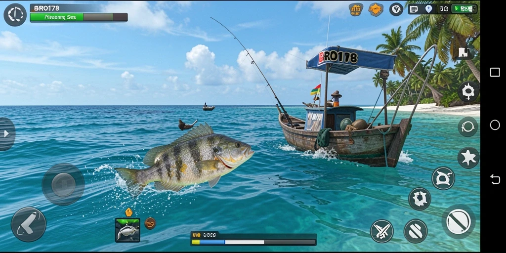 Screenshot gameplay BRO178 menampilkan momen seru saat memancing.