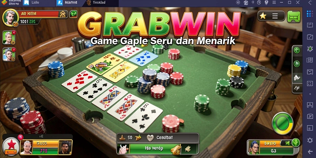 Screenshot utama GRABWIN menunjukkan gameplay Gaple yang seru.