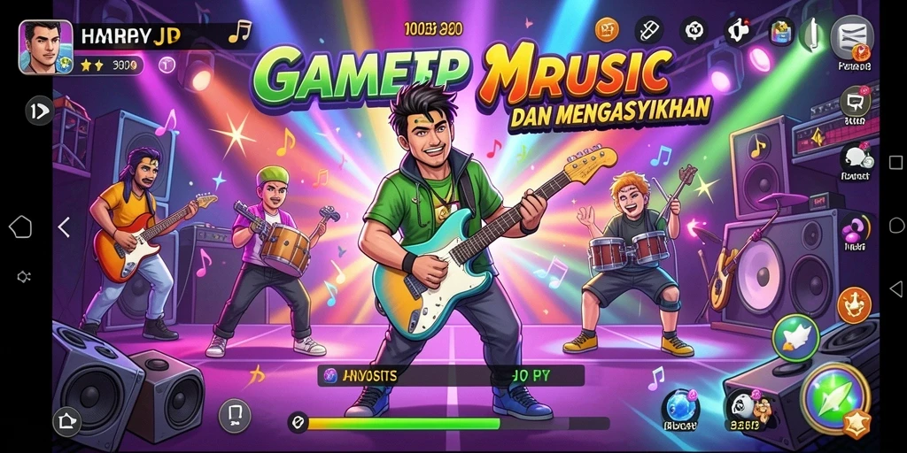 Tampilan gameplay HARAPJP yang menakjubkan dan interaktif saat memainkan lagu.