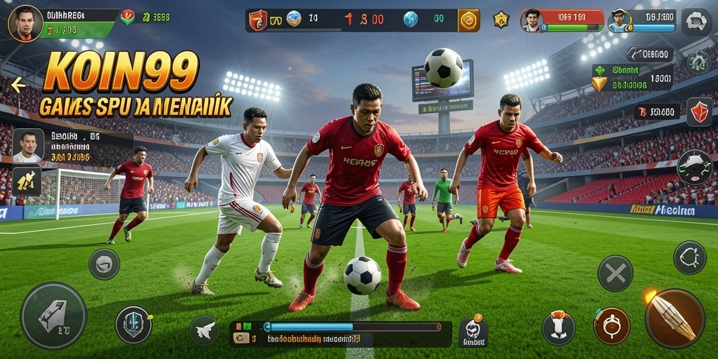 Gameplay KOIN99 menampilkan aksi olahraga yang mengasyikkan dan kompetitif.