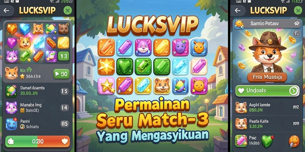 Screenshot gameplay LUCKSVIP yang menunjukkan aksi seru dalam permainan Match-3.