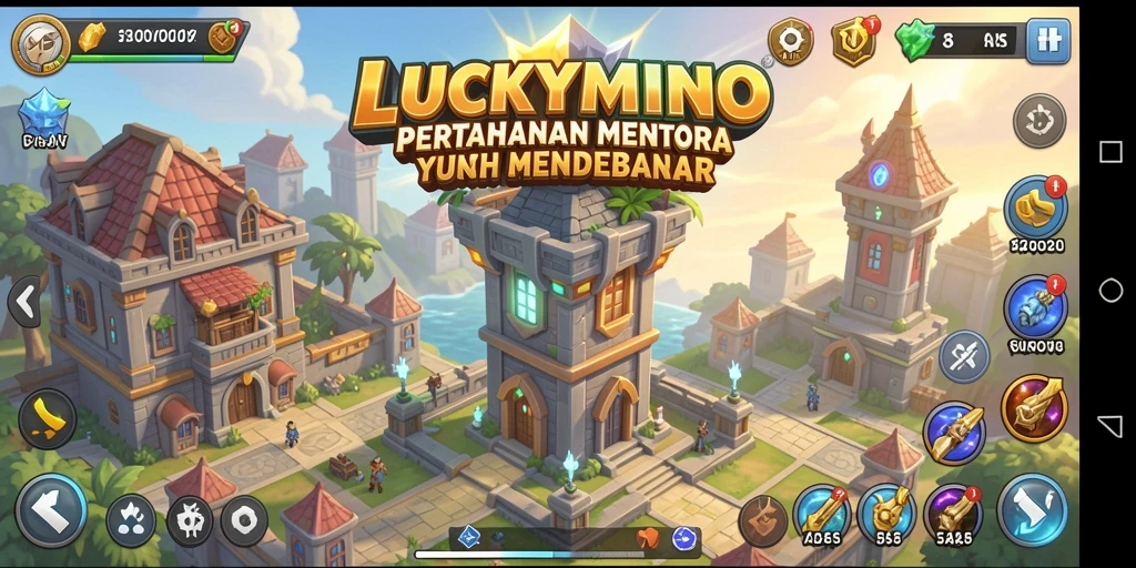 Tampilan gameplay LUCKYMINO saat melawan gelombang musuh.
