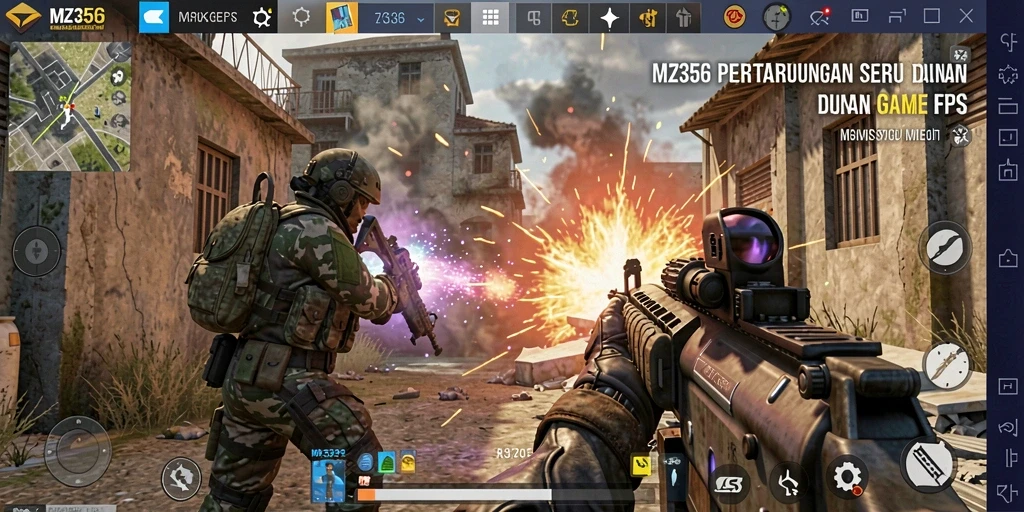 Screenshot gameplay MZ356 menampilkan aksi pertempuran yang mendebarkan.