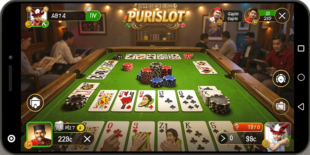 Tampilan gameplay <strong>PURISLOT</strong> yang seru dan menawan dalam permainan Gaple.