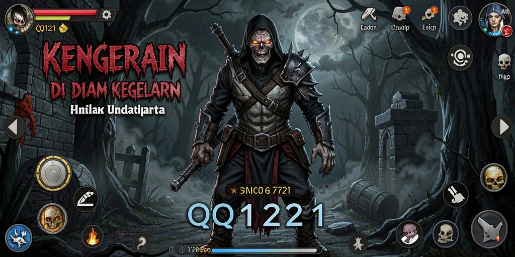 Screenshot gameplay menakutkan di QQ1221 yang menggambarkan suasana horror.