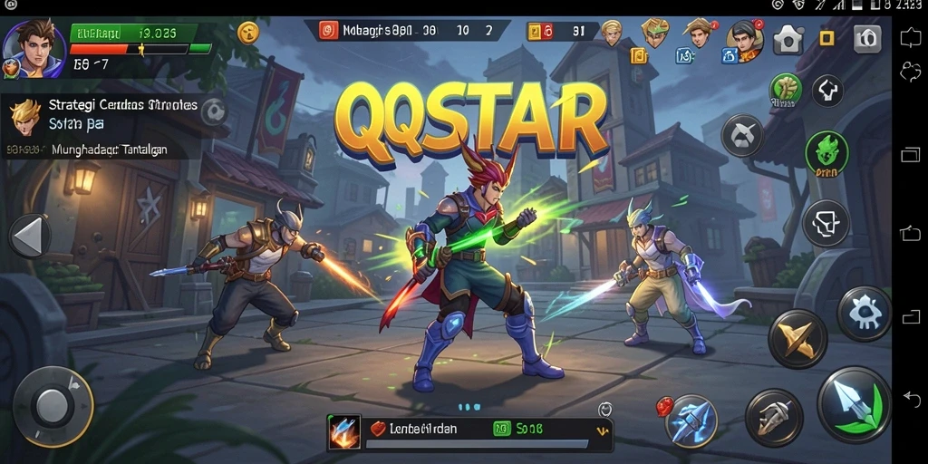 Tangkapan layar gameplay QQSTAR menunjukkan pertempuran strategi yang intens.