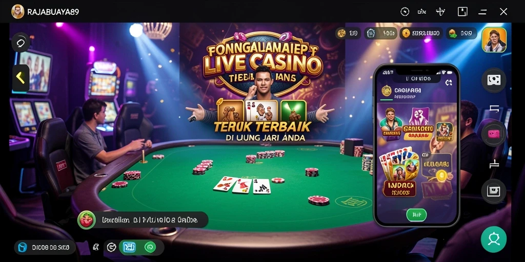 Screenshot gameplay Live Casino yang menampilkan dealer langsung dan suasana permainan.