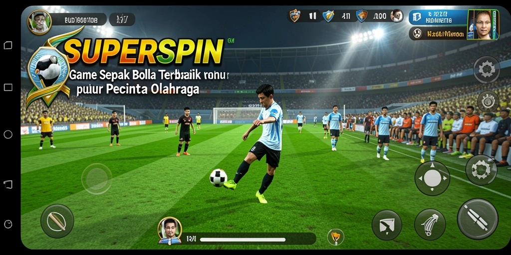 Tampilan gameplay dari SUPERSPIN yang menyenangkan dan kompetitif di lapangan sepak bola.