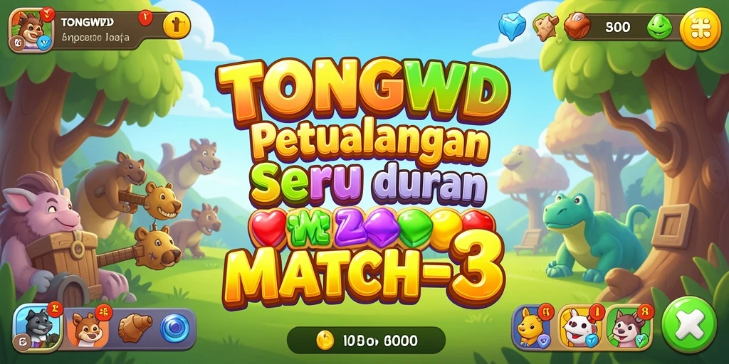 Screenshot gameplay TONGWD yang menunjukkan kombinasi objek Match-3.