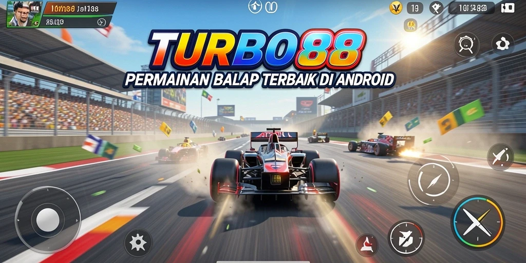 Tampilan gameplay TURBO88 yang mendebarkan saat balapan di trek.