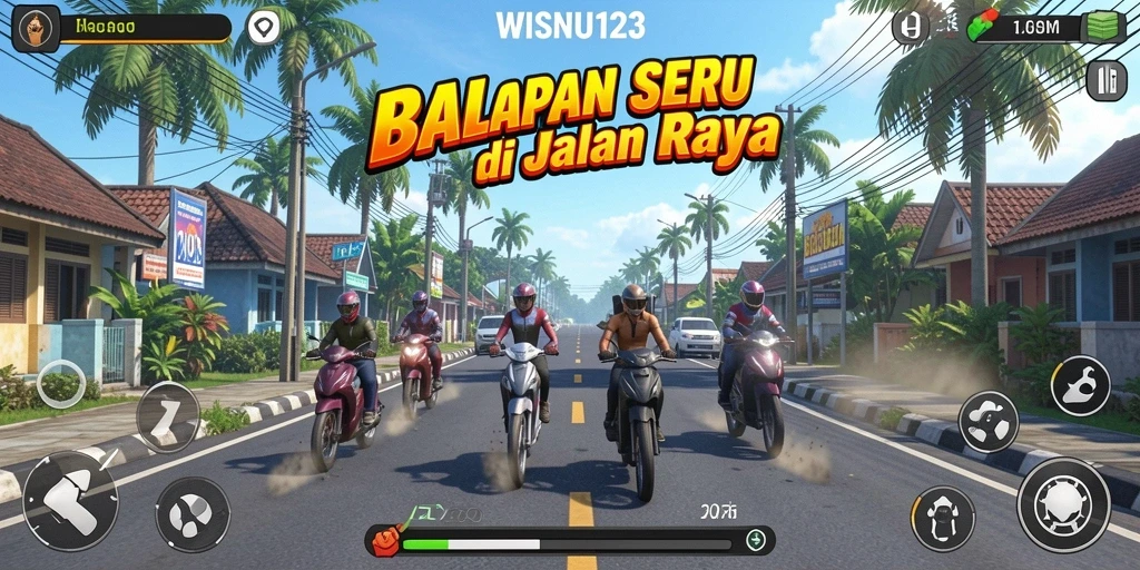 Screenshot gameplay WISNU123 dengan mobil balap di trek.